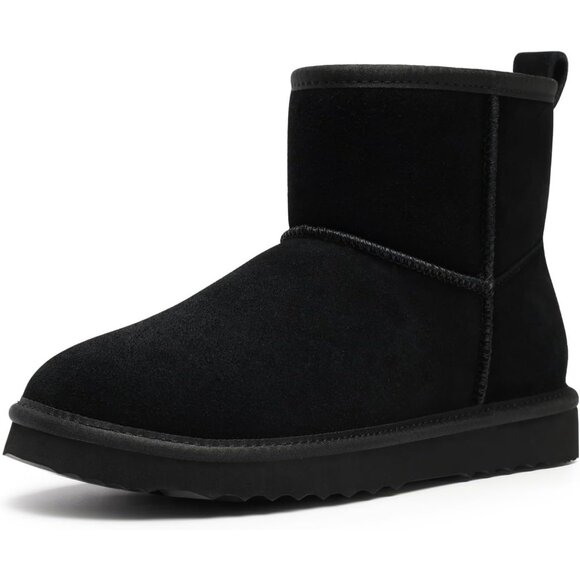 Shoes - Women Genuine Suede Boots Warm Fuzzy Boots Snow Boots with Fur Lined Black